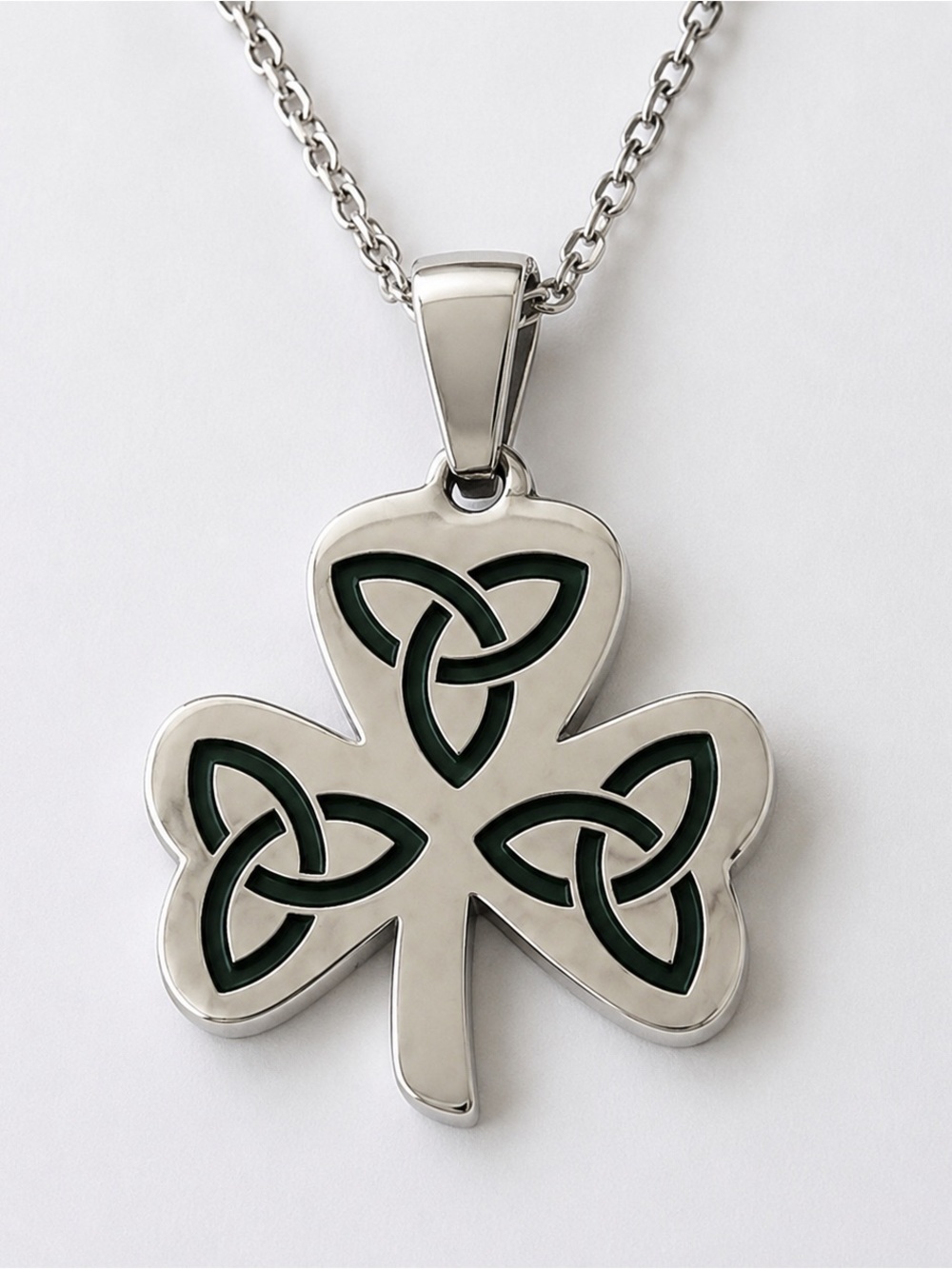 Celtic Shamrock Pendant Necklace 19" Stainless Steel Irish Trinity Knot Unisex